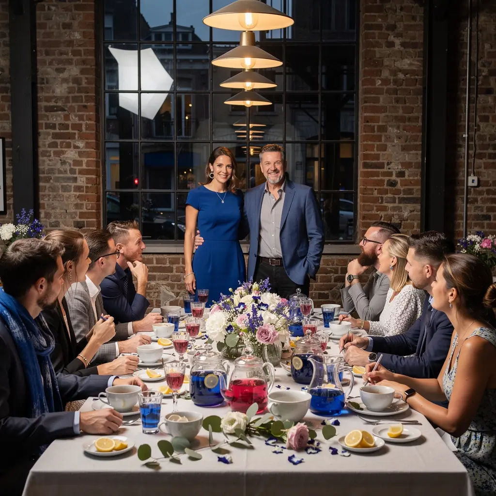 Infusion de thГ© bleu qui change de couleur au contact du citron.