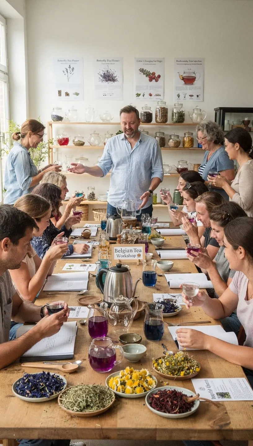 Ambiance zen avec une tasse de thГ© bleu et des bougies allumГ©es.