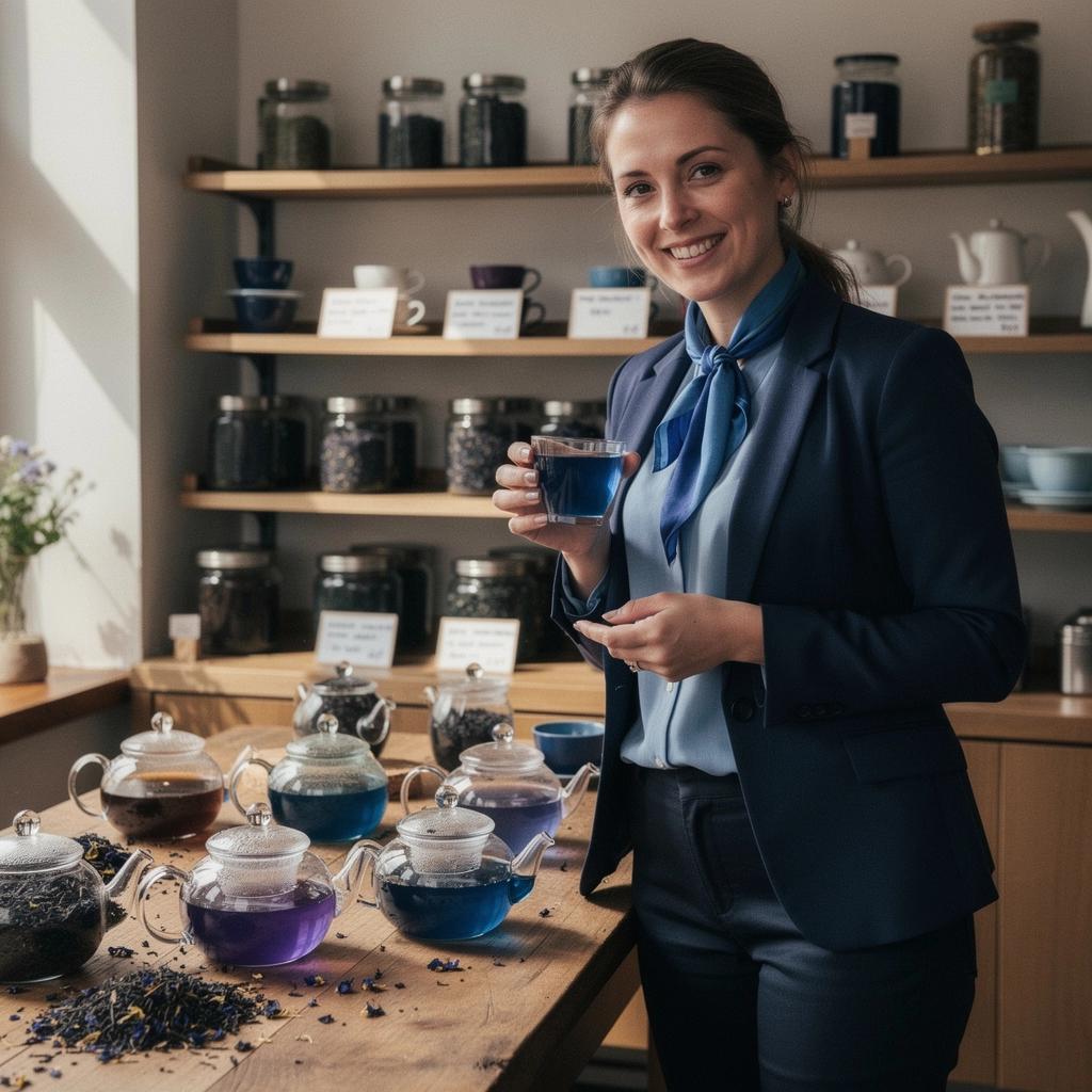 ScГЁne de prГ©paration d'un thГ© Г  la fleur de pois papillon dans une cuisine moderne.